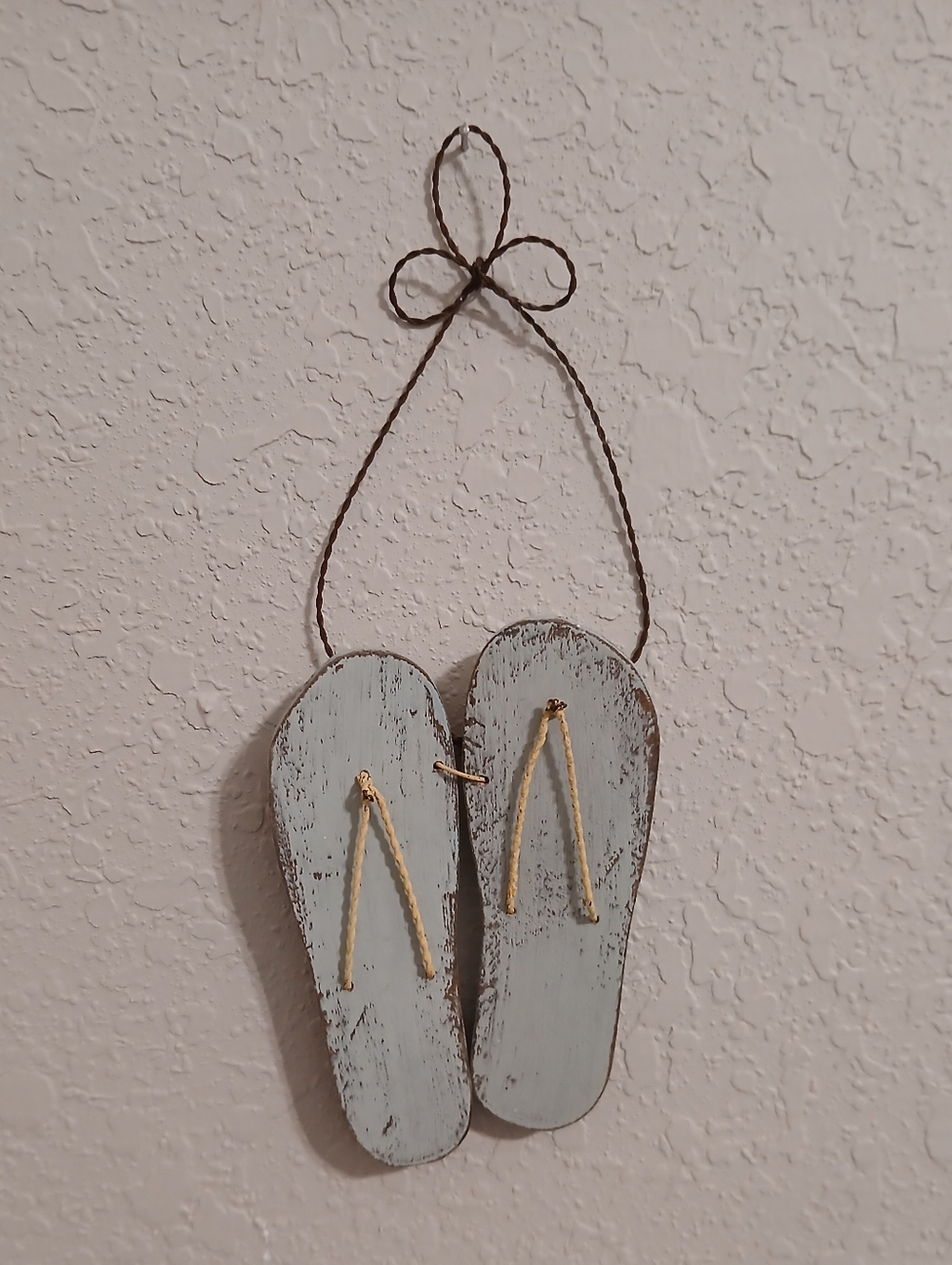 Rustic Wooden Coastal Beach Flip Flop Wall Hanging Decor Aqua And Yellow